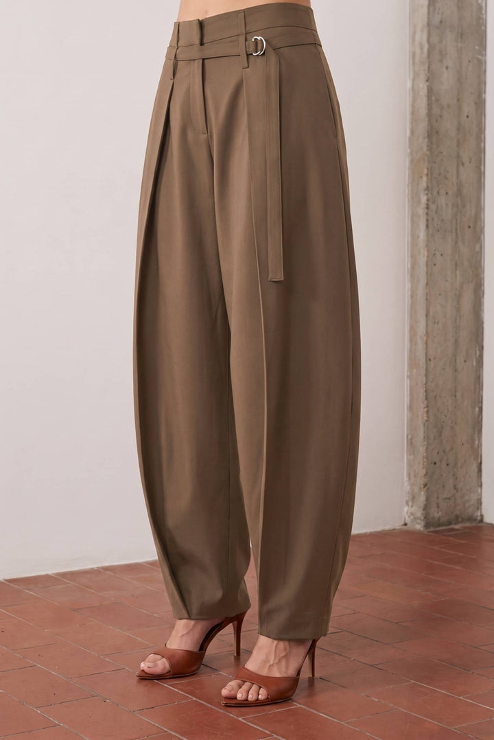 Brown Pleated Barrel Pants - STYLED BY ALX COUTUREPants