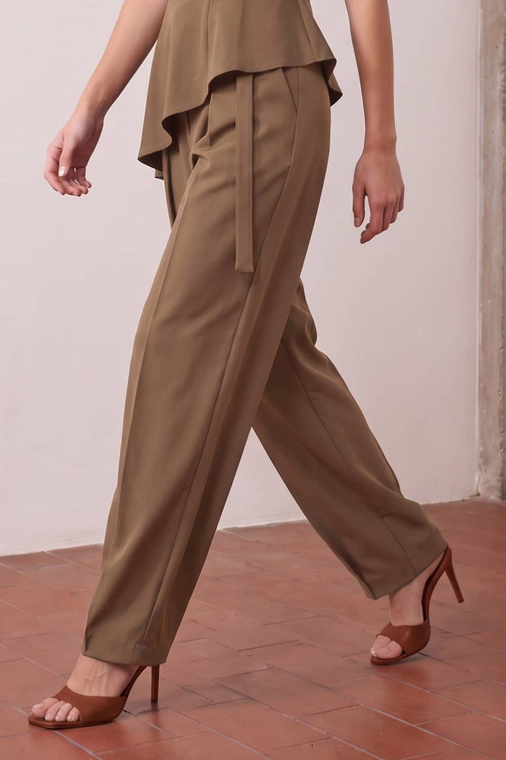 Brown Pleated Barrel Pants - STYLED BY ALX COUTUREPants