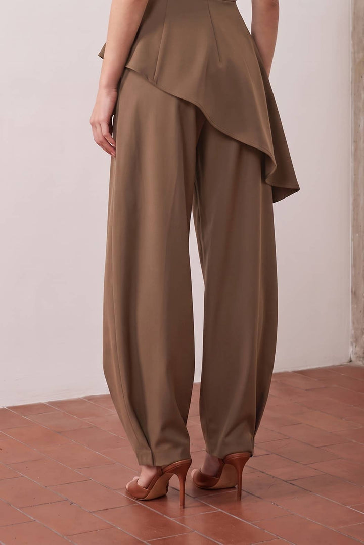Brown Pleated Barrel Pants - STYLED BY ALX COUTUREPants