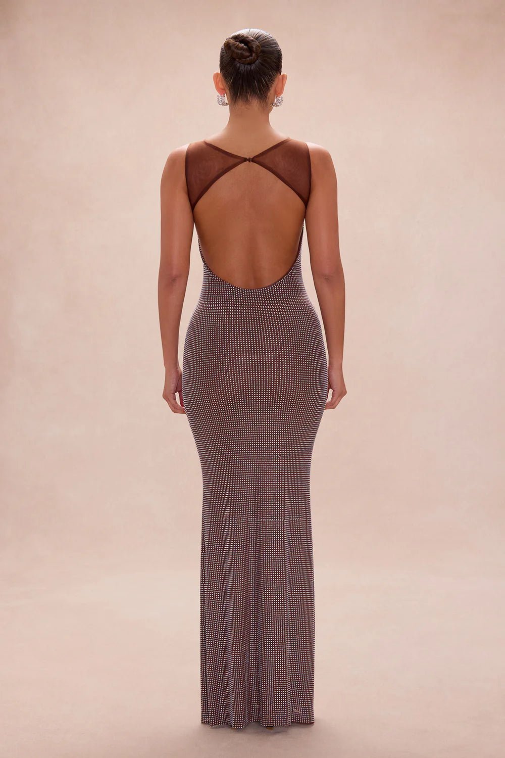 Brown Rhinestone Open Back Dress - STYLED BY ALX COUTUREDresses