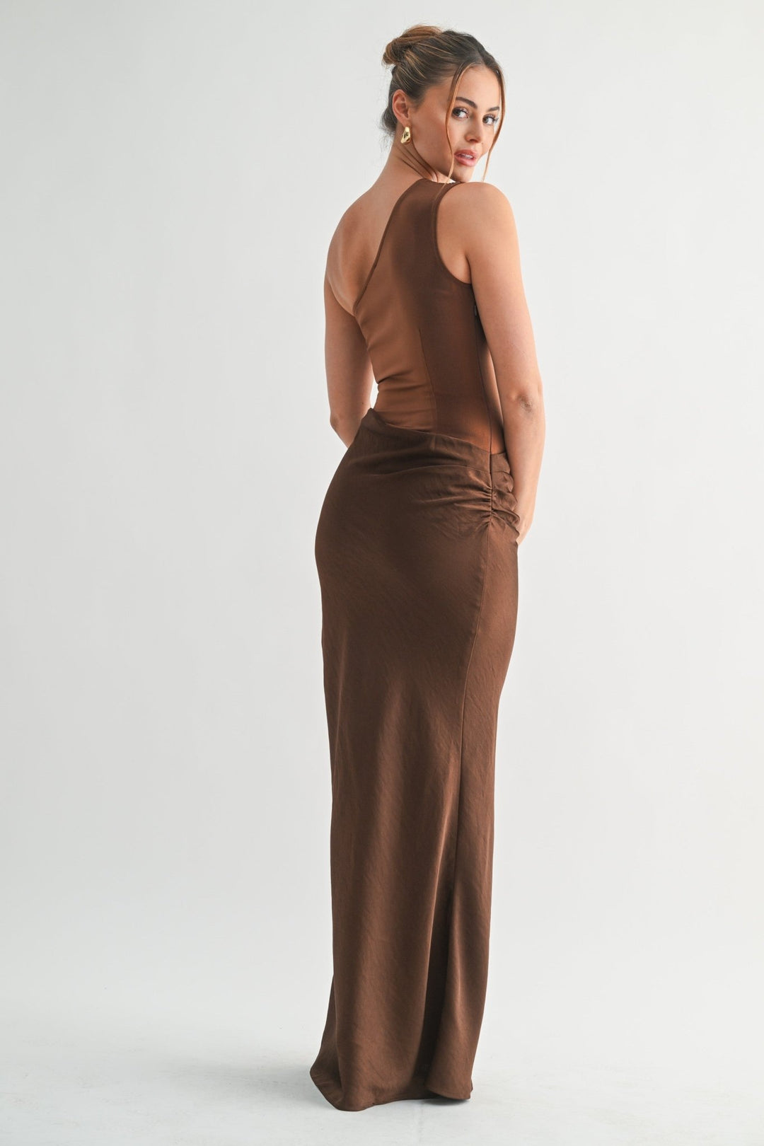 Brown Sable Asymmetrical Maxi Dress - STYLED BY ALX COUTUREDresses