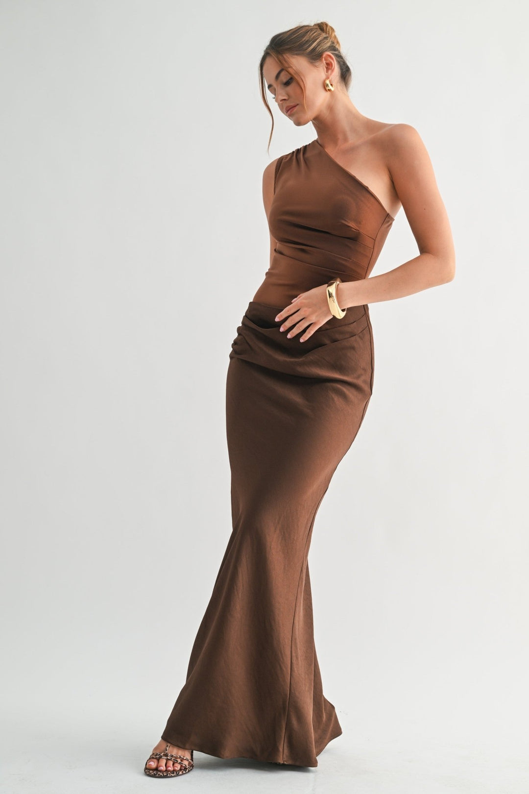 Brown Sable Asymmetrical Maxi Dress - STYLED BY ALX COUTUREDresses