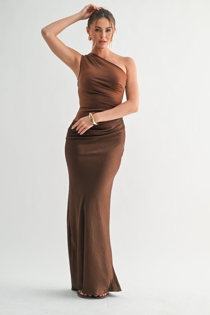 Brown Sable Asymmetrical Maxi Dress - STYLED BY ALX COUTUREDresses