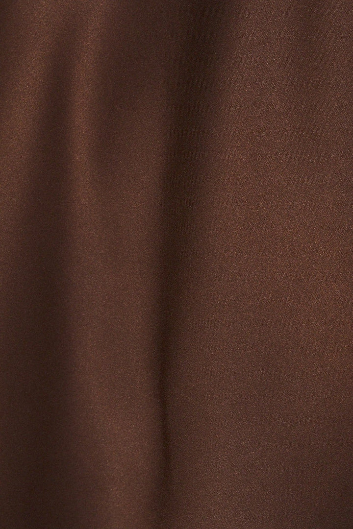 Brown Satin Asymmetrical High Low Halter Neck Top - STYLED BY ALX COUTURETops