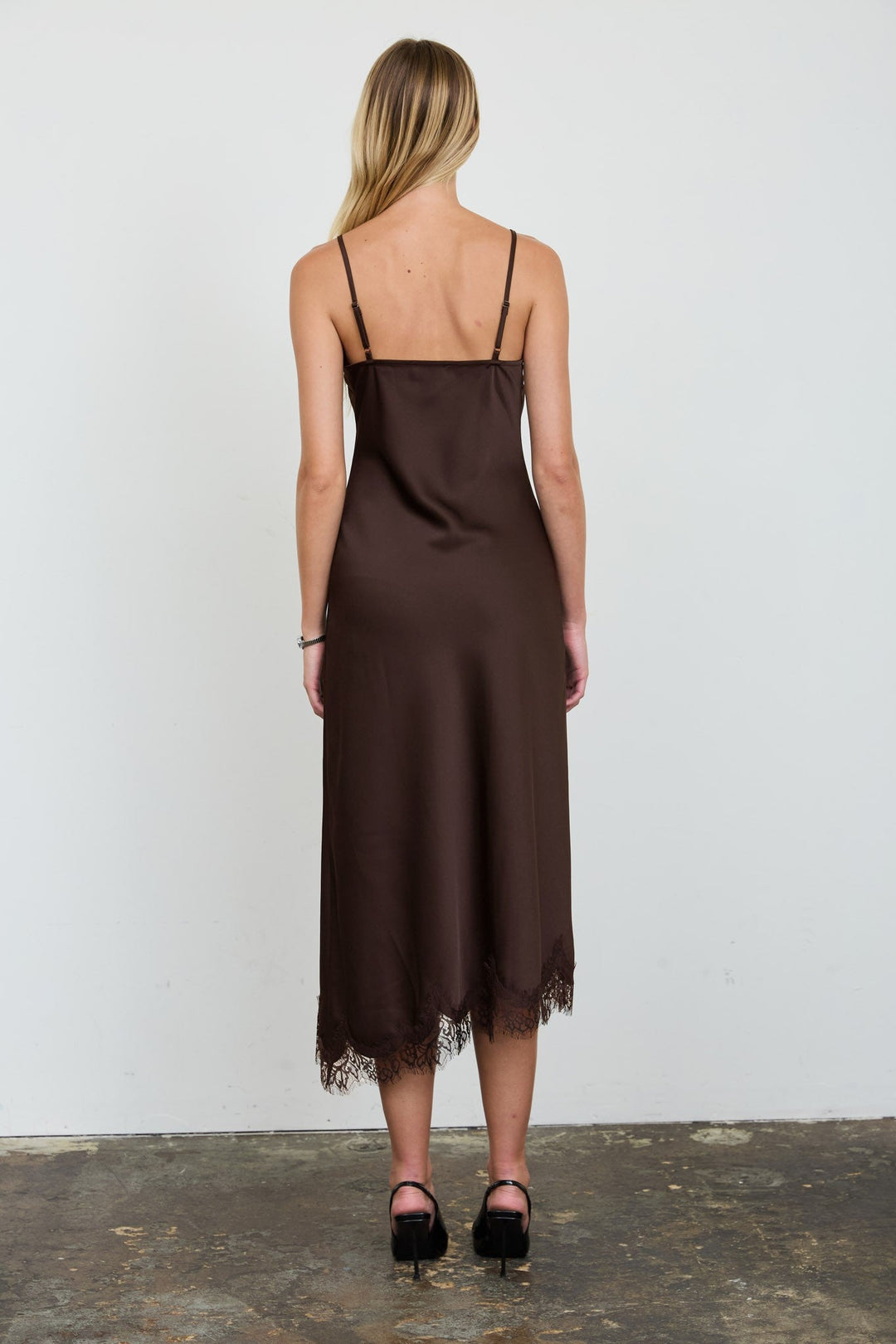 Brown Satin Lace Slip Dress - STYLED BY ALX COUTUREDresses