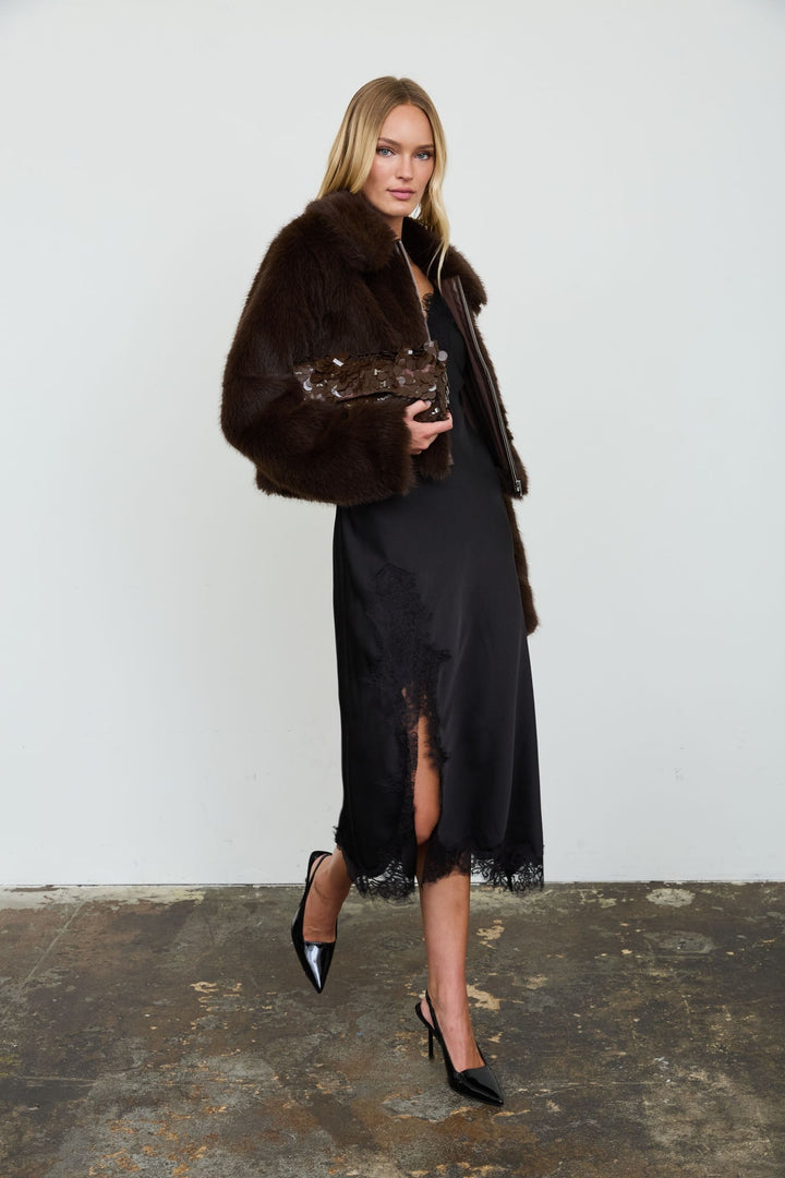 Brown Satin Lace Slip Dress - STYLED BY ALX COUTUREDresses