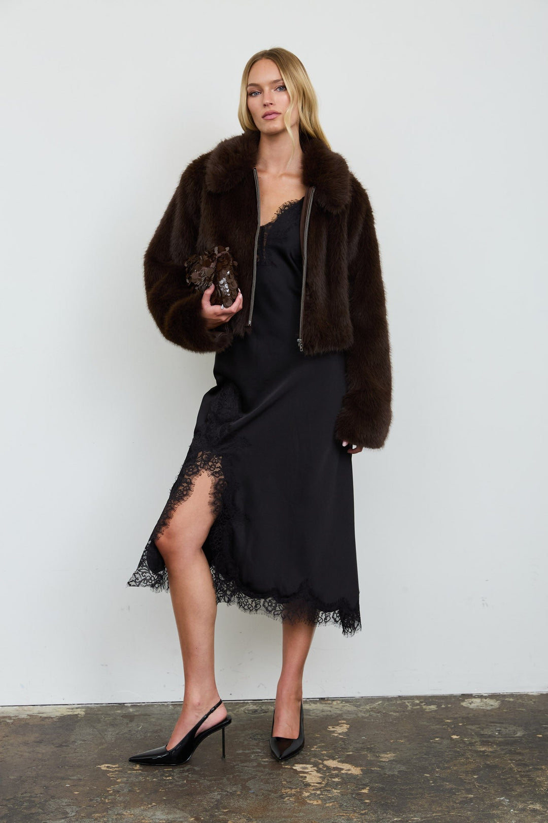 Brown Satin Lace Slip Dress - STYLED BY ALX COUTUREDresses