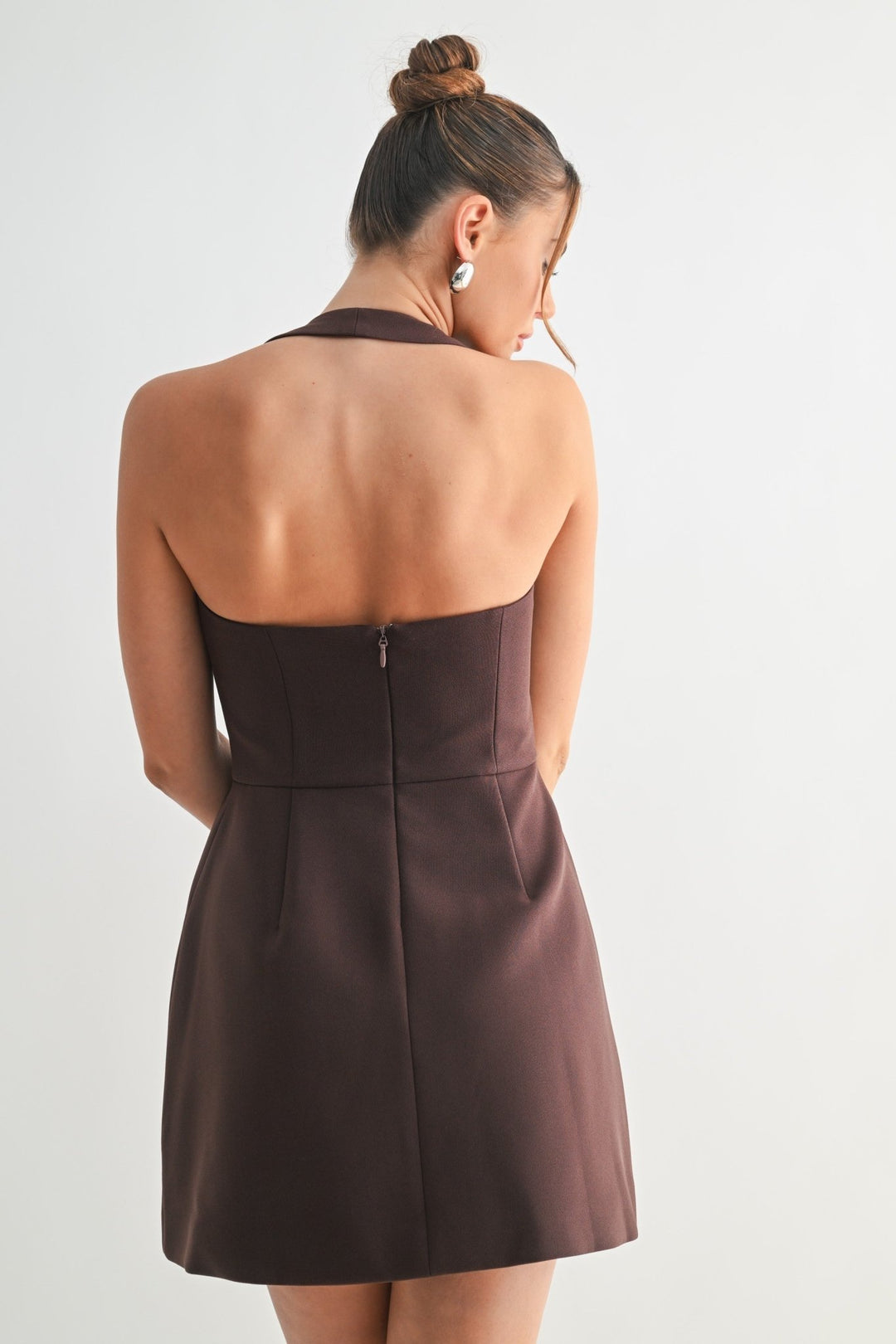 Brown Sculpted Grace Halter Mini Dress Brown Sculpted Grace Halter Mini Dress