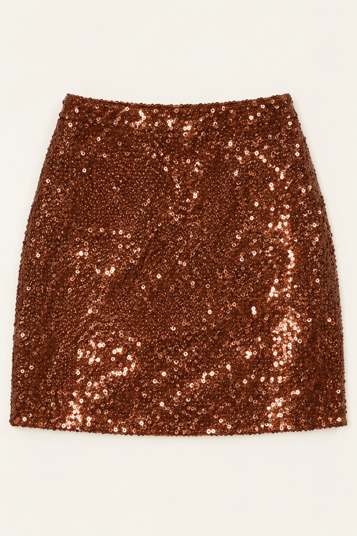 Brown Sequin A-Line Mini Skirt - STYLED BY ALX COUTURESkirts &amp; Skorts