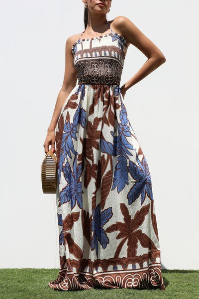 brown smocked maxi dress The Mazie Smocked Bodice Midi Dress in Brown Small main image 1