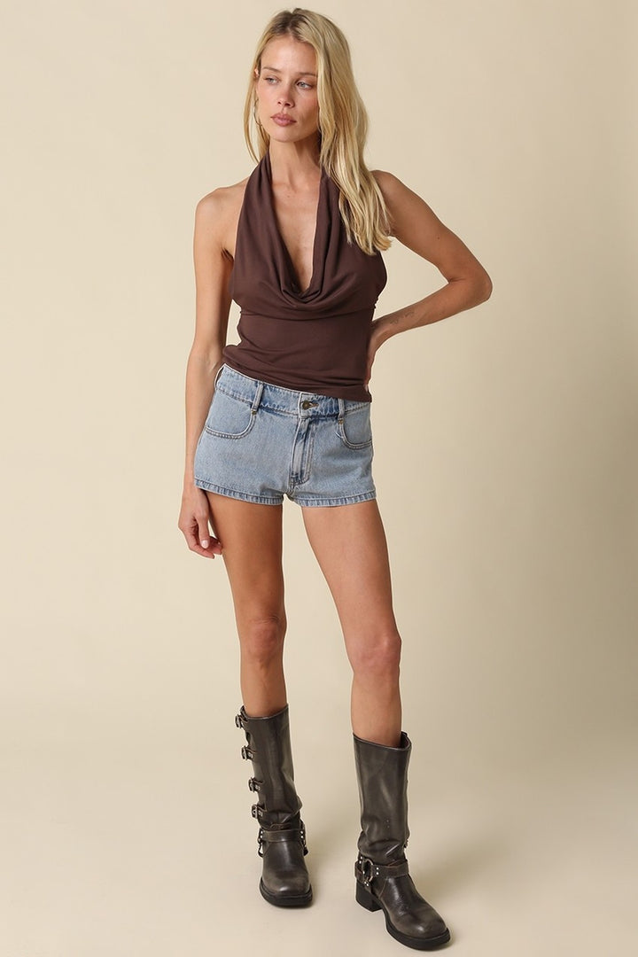 Brown Sofia halter top, walking