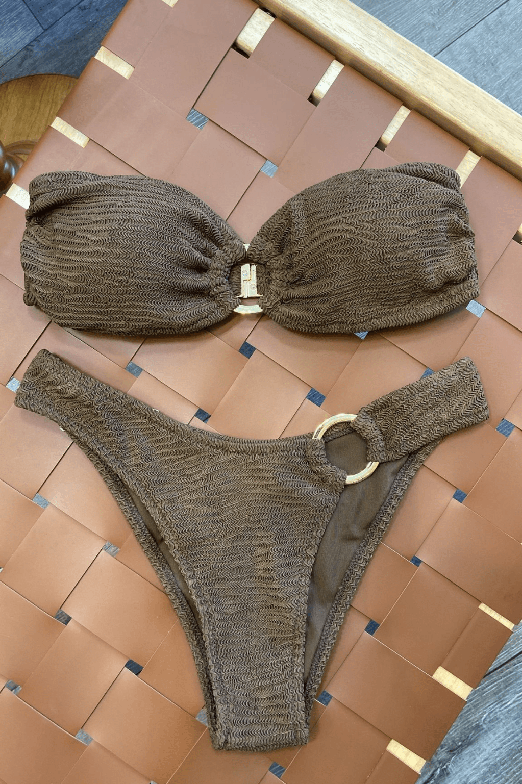 Brown Strapless Ring Bikini Set - STYLED BY ALX COUTURESwimwear