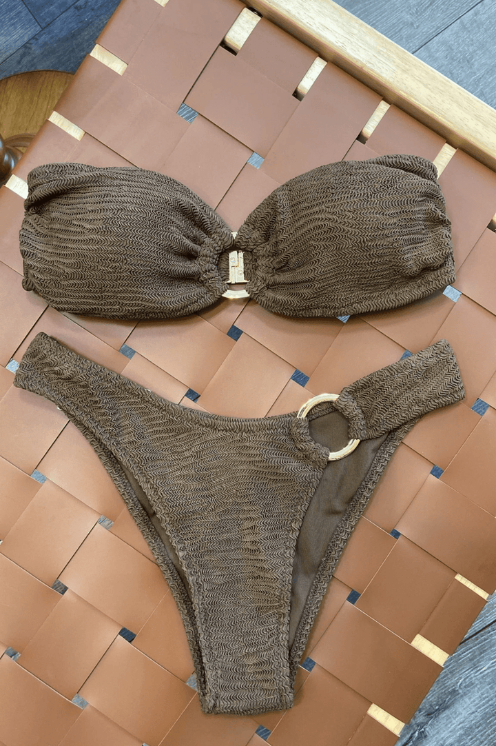 Brown Strapless Ring Bikini Set - STYLED BY ALX COUTURESwimwear