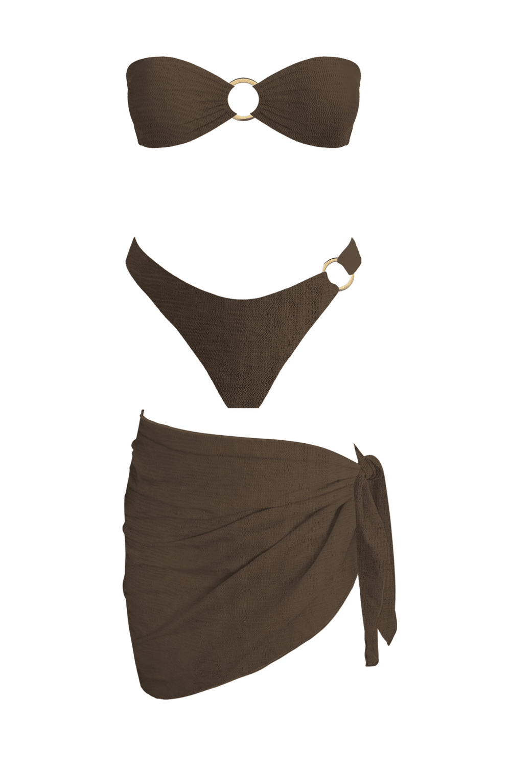 Brown Strapless Ring Bikini Set - STYLED BY ALX COUTURESwimwear