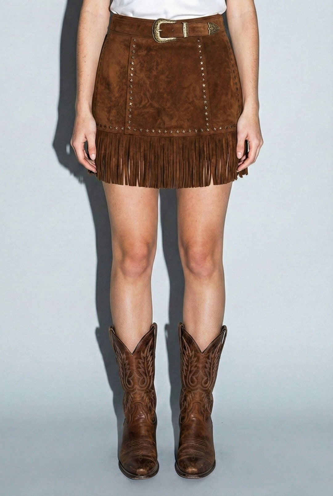Brown Suede Fringe Mini Skirt - STYLED BY ALX COUTURESkirts