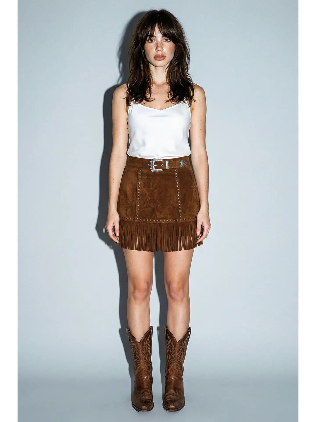 Brown Suede Fringe Mini Skirt - STYLED BY ALX COUTURESkirts
