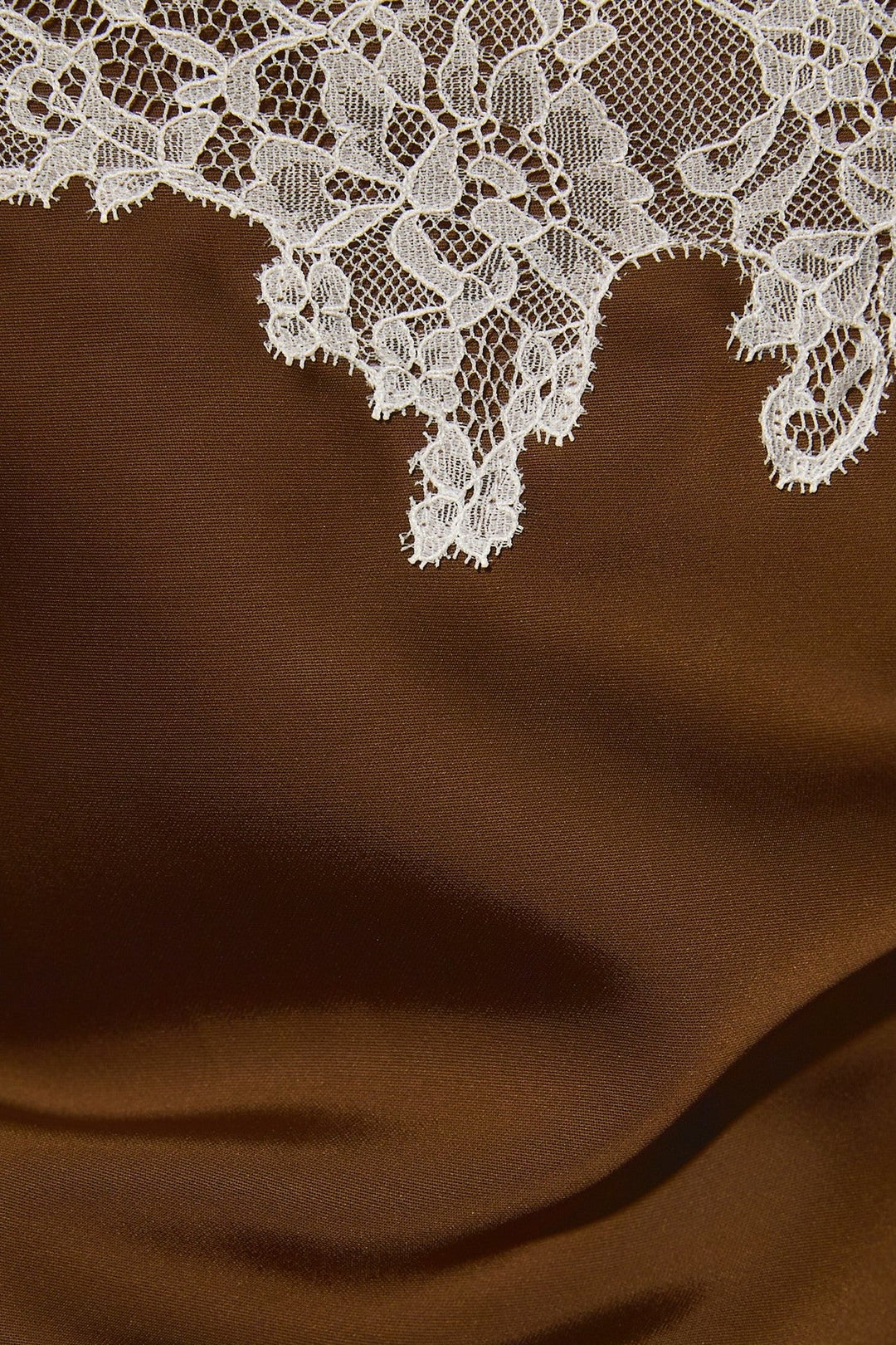 Brown White Lace Trim Asymmetrical Satin Cami Top - STYLED BY ALX COUTURETops