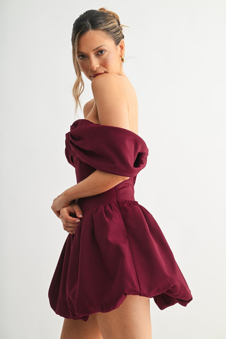 Burgundy Bubble Hem Sweetheart Mini Dress - STYLED BY ALX COUTUREDresses