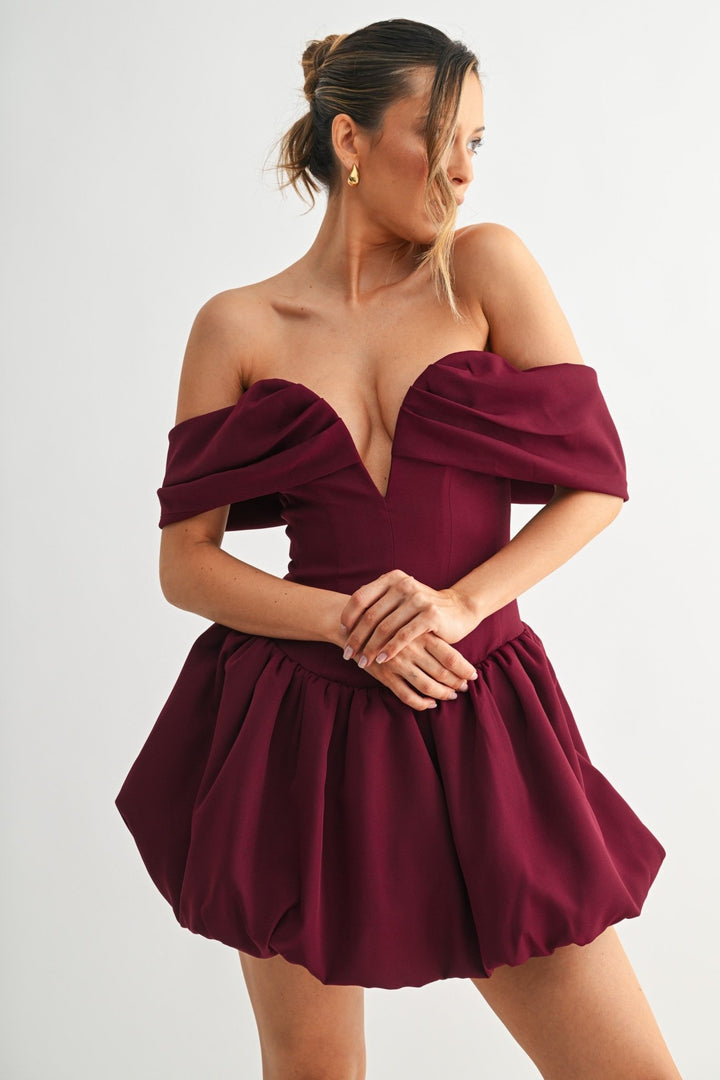 Burgundy Bubble Hem Sweetheart Mini Dress - STYLED BY ALX COUTUREDresses