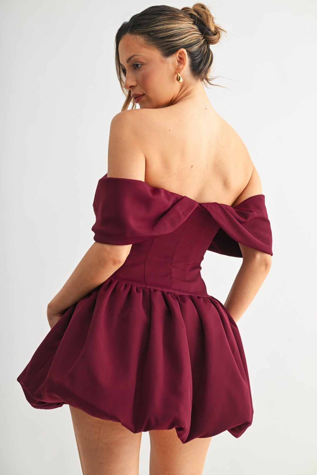 Burgundy Bubble Hem Sweetheart Mini Dress - STYLED BY ALX COUTUREDresses
