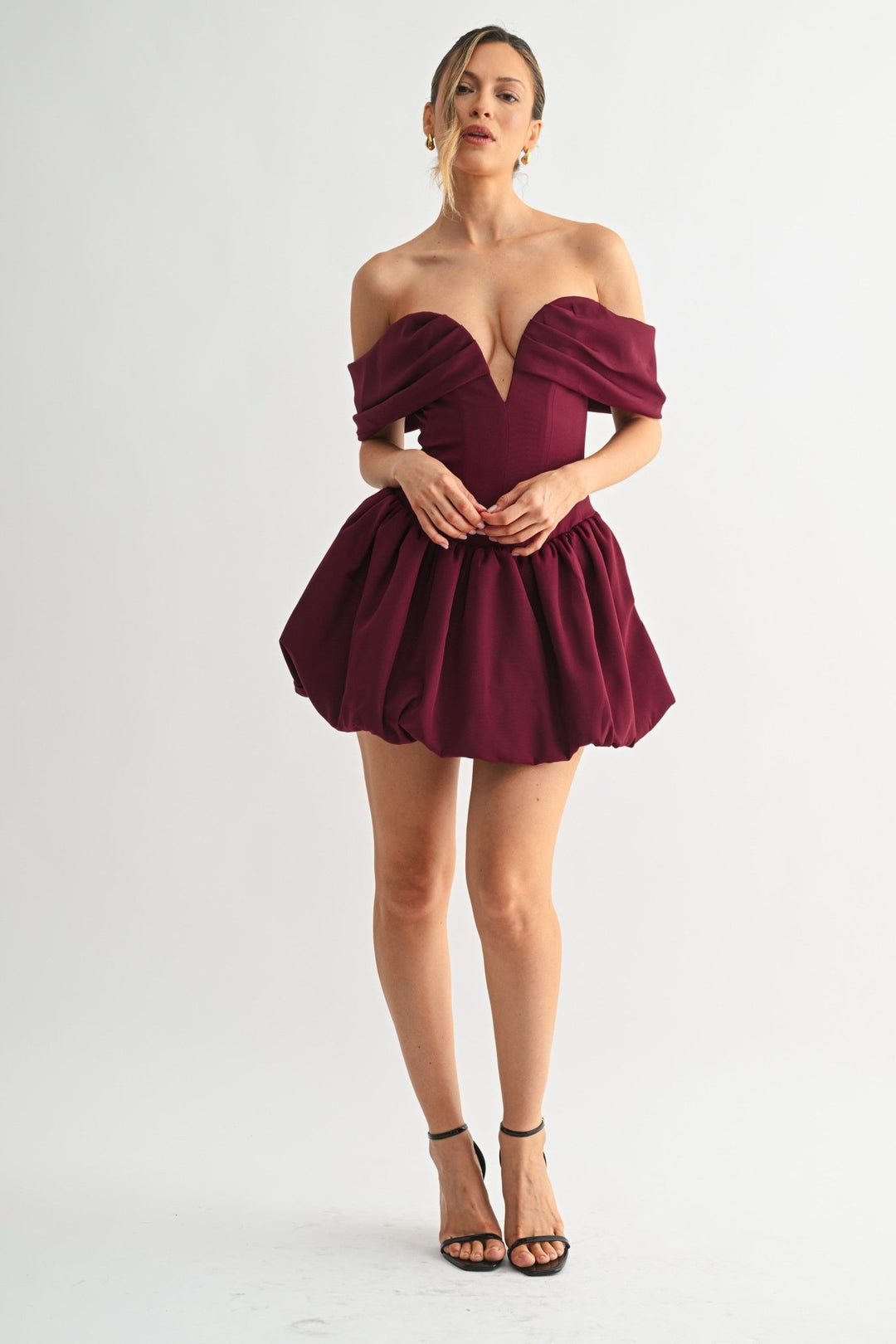 Burgundy Bubble Hem Sweetheart Mini Dress - STYLED BY ALX COUTUREDresses