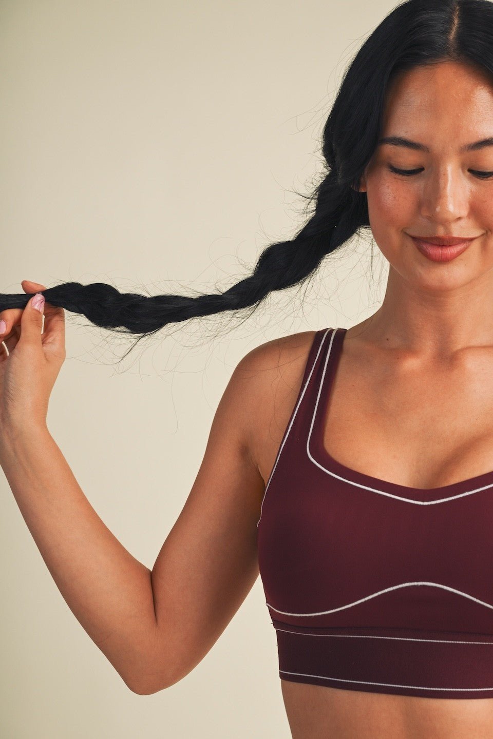Burgundy Contrast Thread Sports Bra - STYLED BY ALX COUTURESports Bra