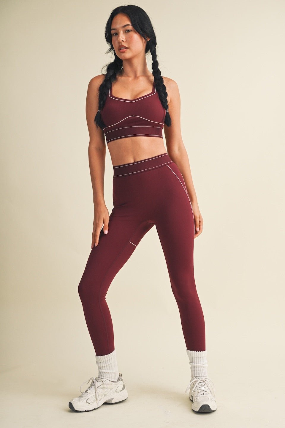 Burgundy Contrast Thread Sports Bra - STYLED BY ALX COUTURESports Bra