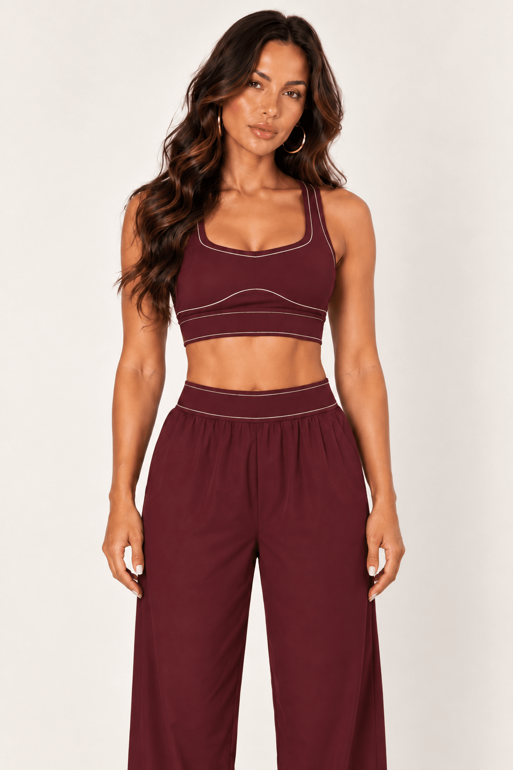 Burgundy Contrast Thread Sports Bra - STYLED BY ALX COUTURESports Bra