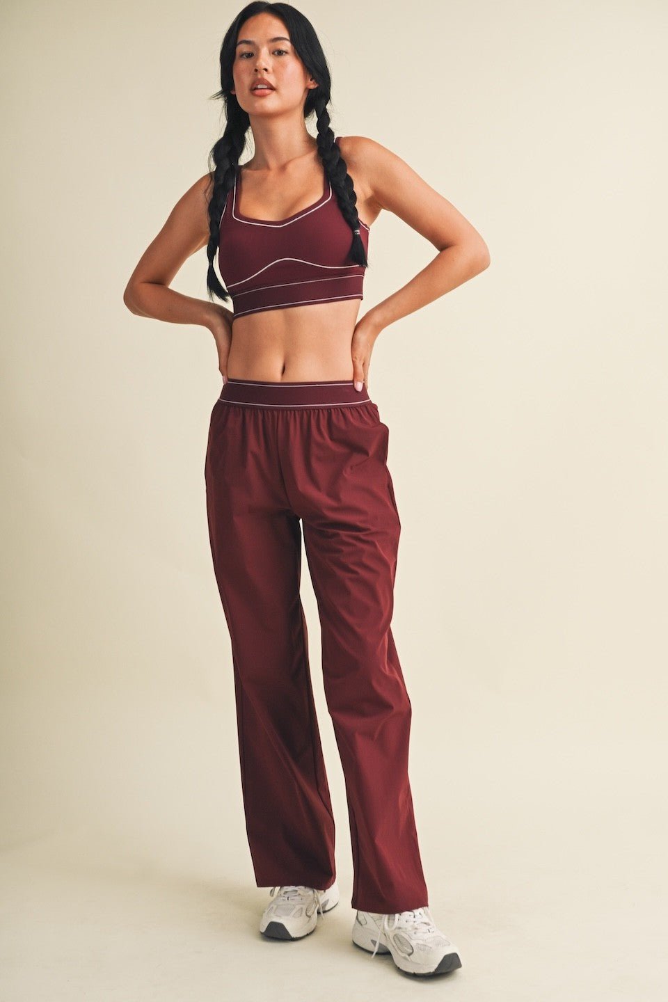 Burgundy Contrast Thread Sports Bra - STYLED BY ALX COUTURESports Bra