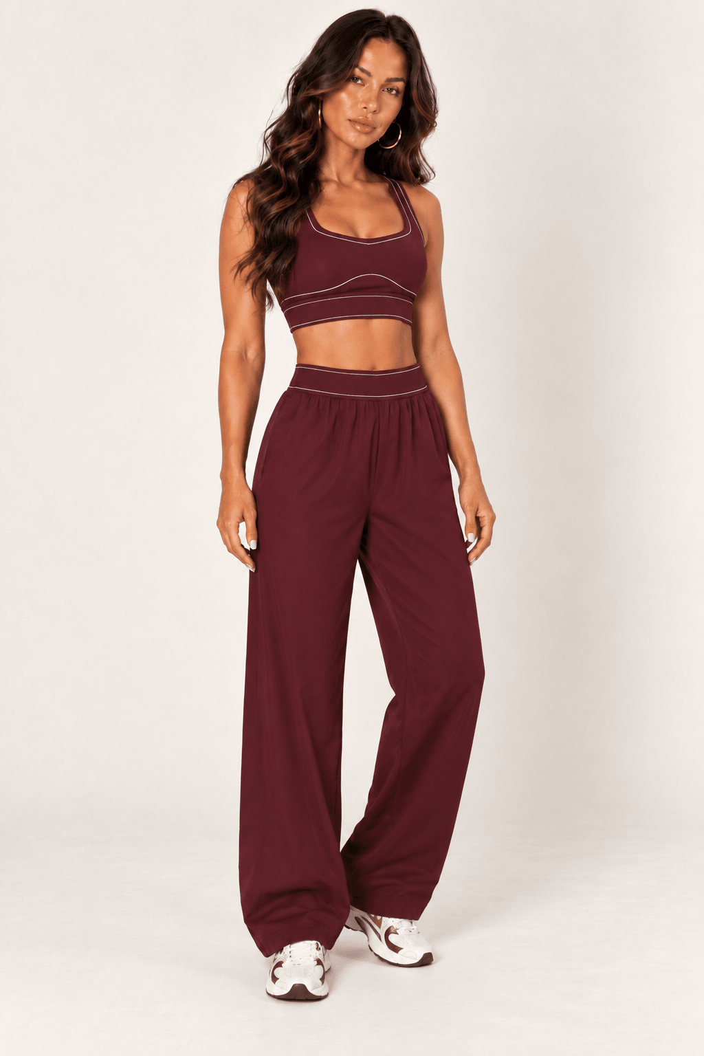 Burgundy Contrast Thread Sports Bra - STYLED BY ALX COUTURESports Bra