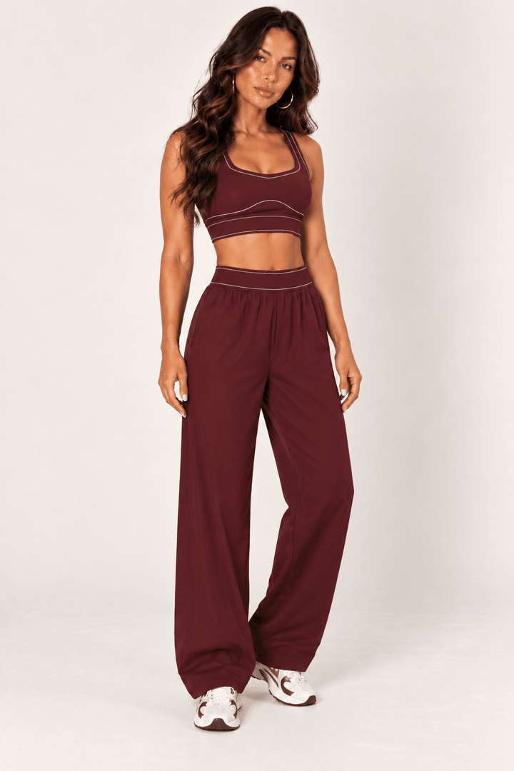 Burgundy Contrast Thread Sports Bra - STYLED BY ALX COUTURESports Bra