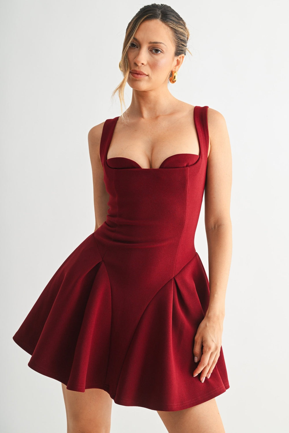Burgundy Corset Contour Flare Dress - STYLED BY ALX COUTUREDresses