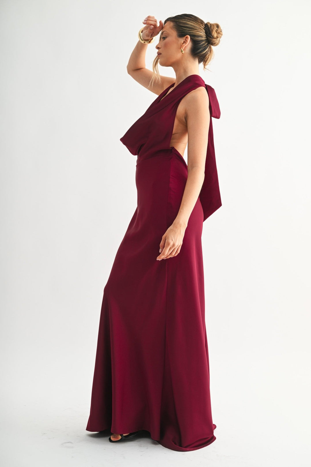 Burgundy Drape Elegance Backless Dress STYLED BY ALX COUTURE Burgundy Drape Elegance Backless Dress STYLED BY ALX COUTURE