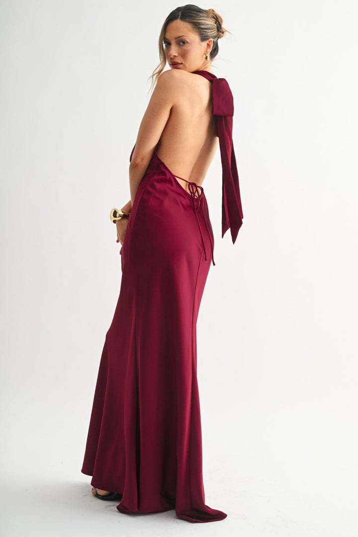 Burgundy Drape Elegance Backless Dress - STYLED BY ALX COUTUREDresses