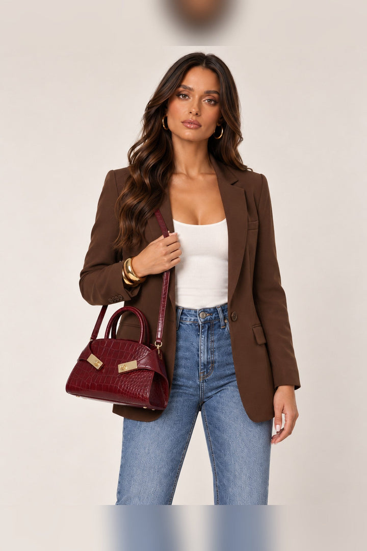 Burgundy Fable Croco Crossbody - STYLED BY ALX COUTUREHandbags