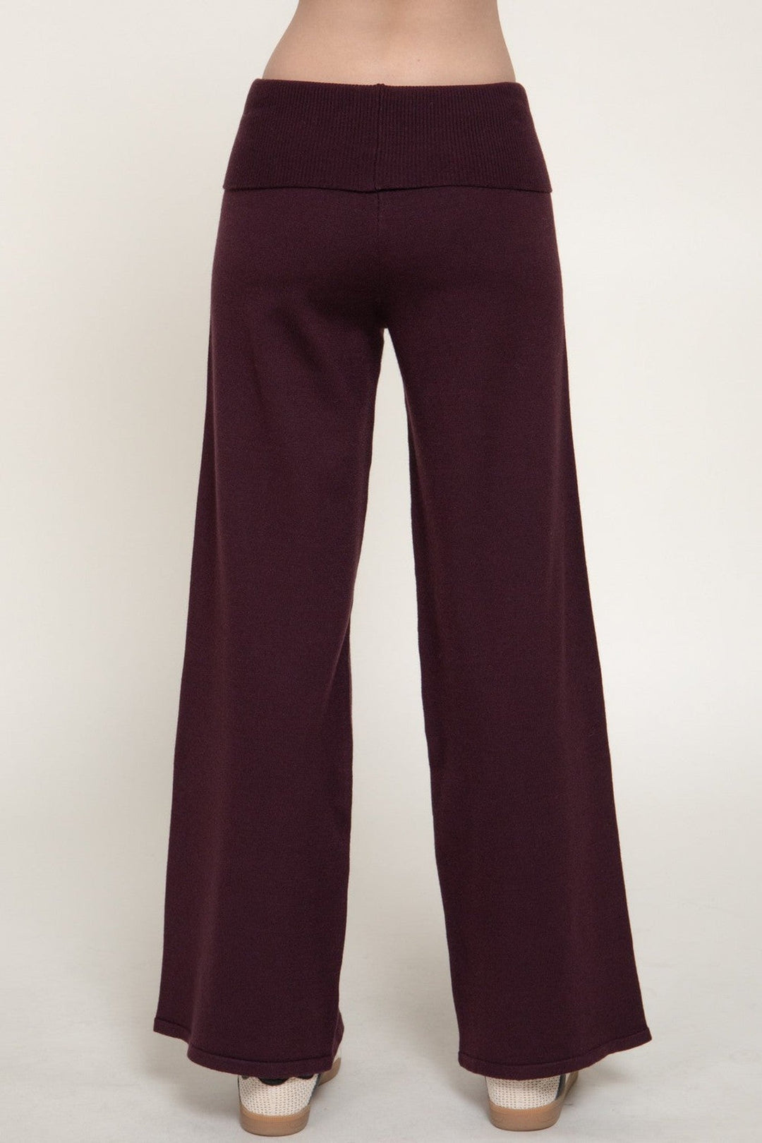 Burgundy Fold Over Waist Sweater Pants - STYLED BY ALX COUTUREPants