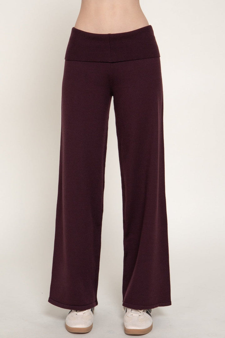 Burgundy Fold Over Waist Sweater Pants - STYLED BY ALX COUTUREPants