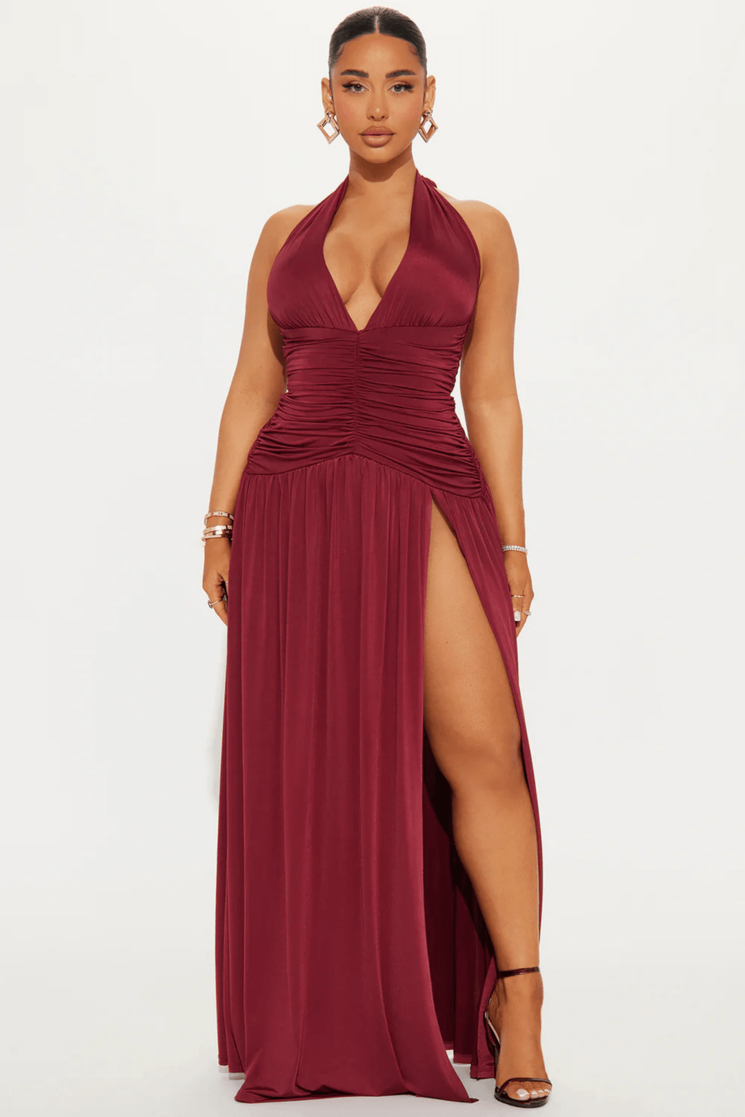 Burgundy Halter Long Dress - STYLED BY ALX COUTUREDresses