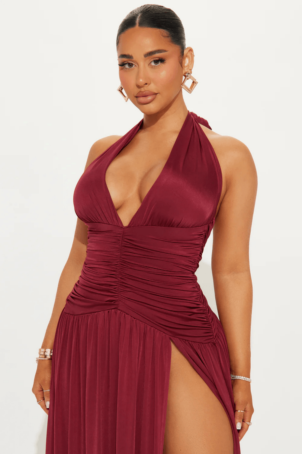 Burgundy Halter Long Dress - STYLED BY ALX COUTUREDresses