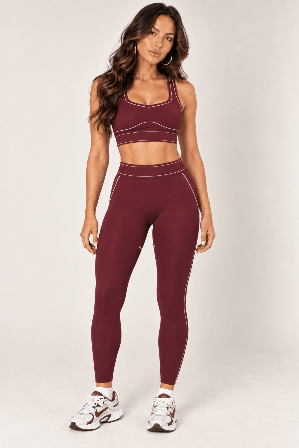 Burgundy High Rise Contour Leggings - STYLED BY ALX COUTURELeggings