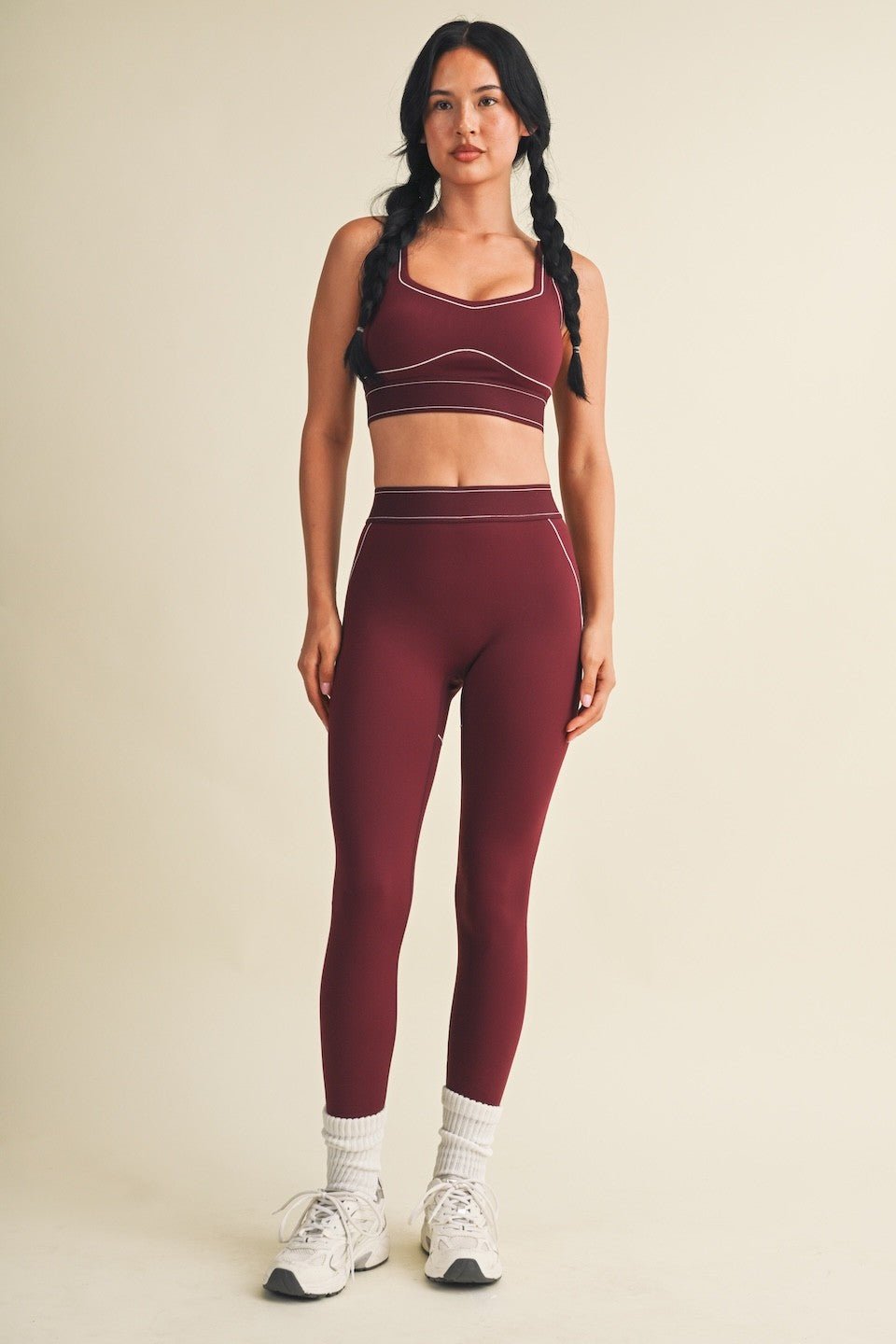Burgundy High Rise Contour Leggings - STYLED BY ALX COUTURELeggings
