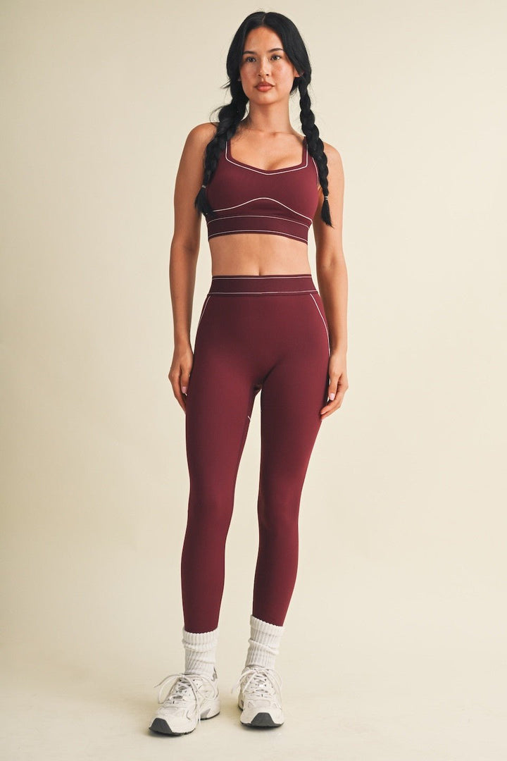 Burgundy High Rise Contour Leggings - STYLED BY ALX COUTURELeggings