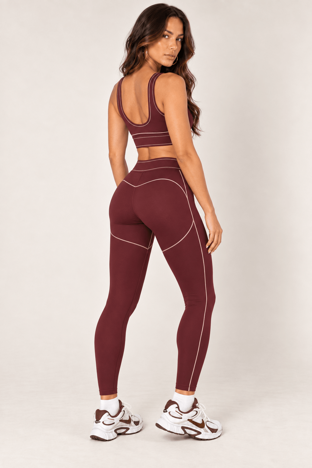 Burgundy High Rise Contour Leggings - STYLED BY ALX COUTURELeggings