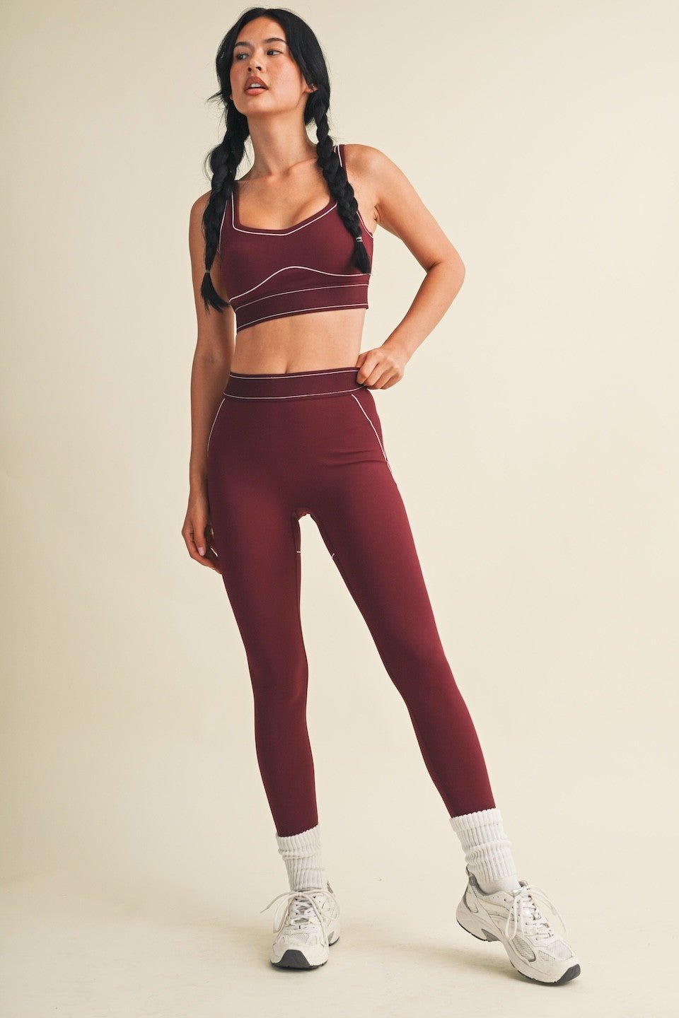 Burgundy High Rise Contour Leggings - STYLED BY ALX COUTURELeggings
