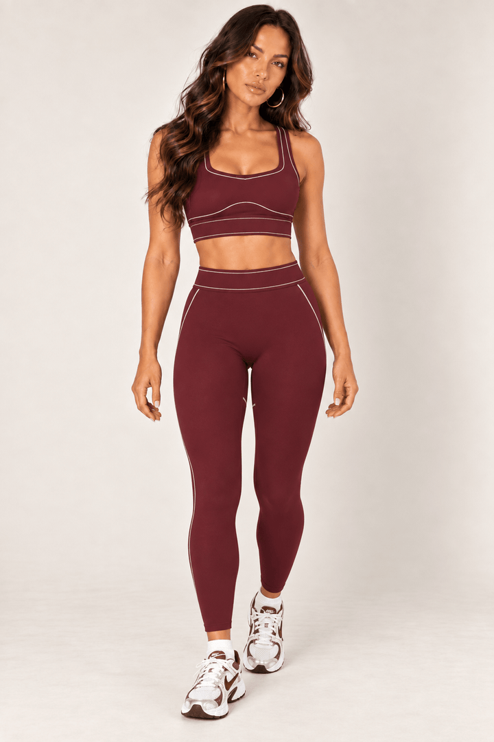 Burgundy High Rise Contour Leggings - STYLED BY ALX COUTURELeggings