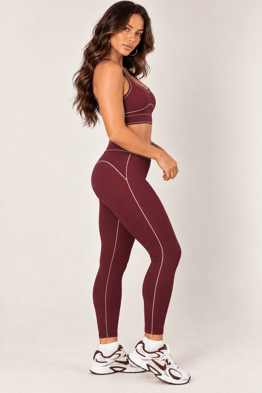 Burgundy High Rise Contour Leggings - STYLED BY ALX COUTURELeggings