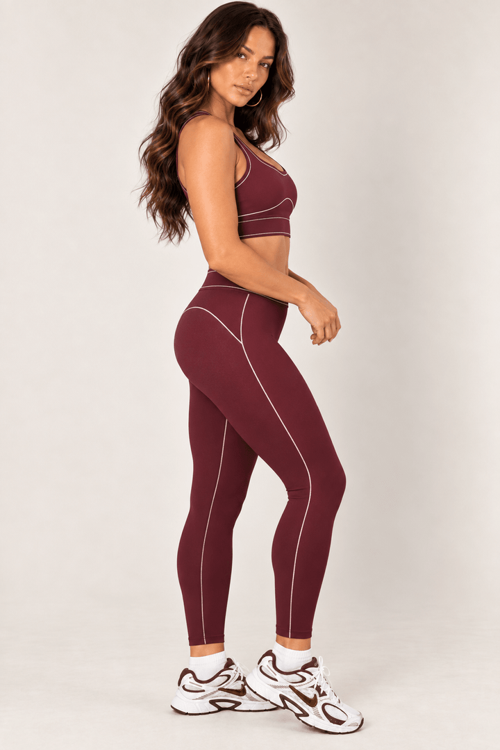 Burgundy High Rise Contour Leggings - STYLED BY ALX COUTURELeggings