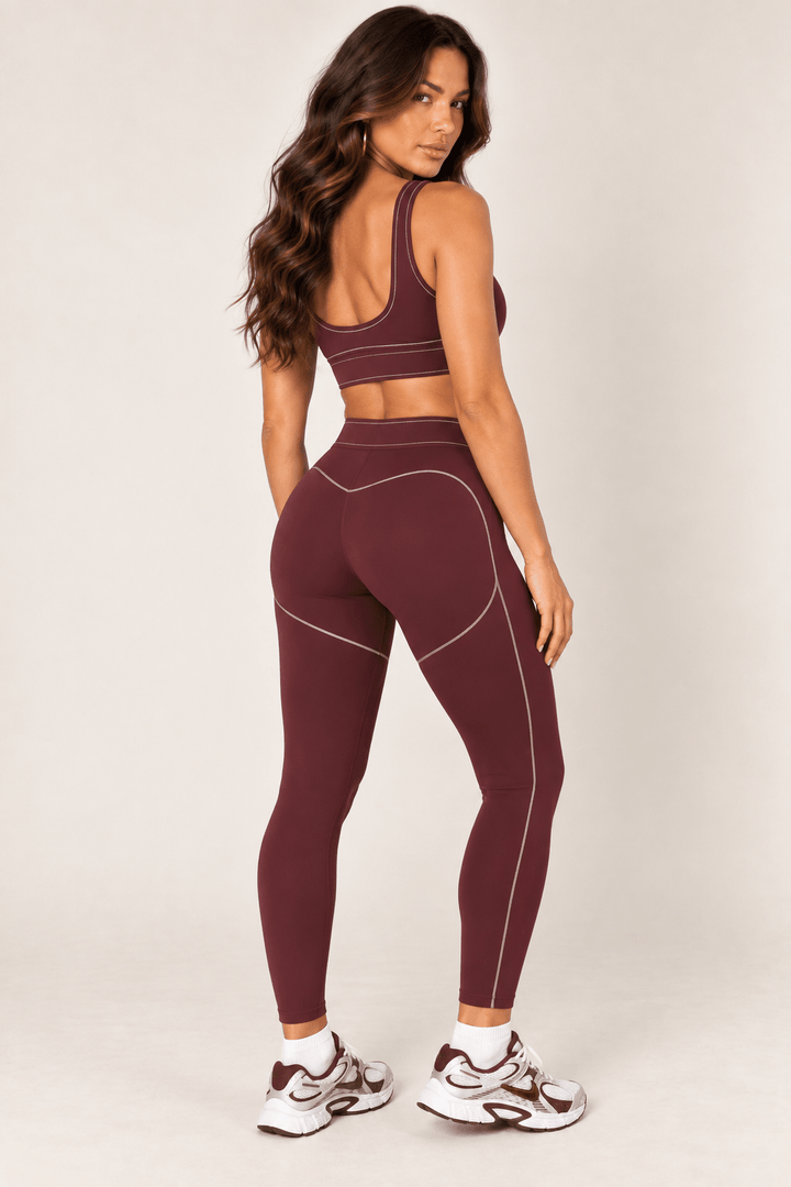Burgundy High Rise Contour Leggings - STYLED BY ALX COUTURELeggings