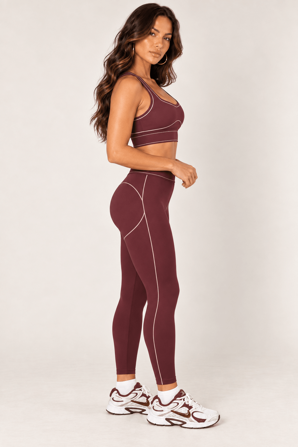 Burgundy High Rise Contour Leggings - STYLED BY ALX COUTURELeggings
