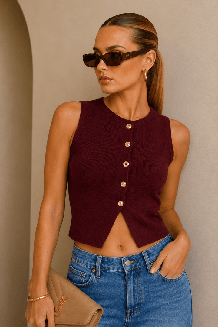 Burgundy Knit Vest Top - STYLED BY ALX COUTURETOPS